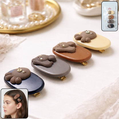 Set of four Wukusy cute cartoon bear design hair clips featuring playful bear faces and colorful accents for kids.