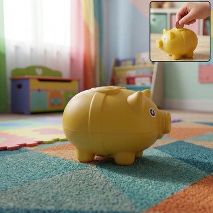 Small Wukusy piggy money bank coin saving box, compact and cute, with a pig design for saving coins.