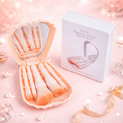 Wukusy 5-in-1 makeup brush set with mirror and compact cosmetic kit, featuring multiple brushes in a sleek box.