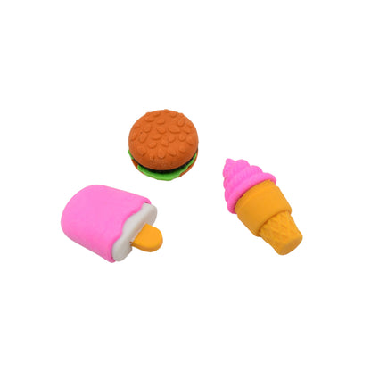 Set of three colorful Wukusy Mix Design Fancy Stylish Erasers with vibrant patterns, ideal for office or school use.