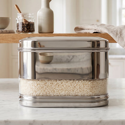 Supermom premium stainless steel modular oval canister by Wukusy, 1500 ml, with a sleek, polished finish and secure lid for storage.
