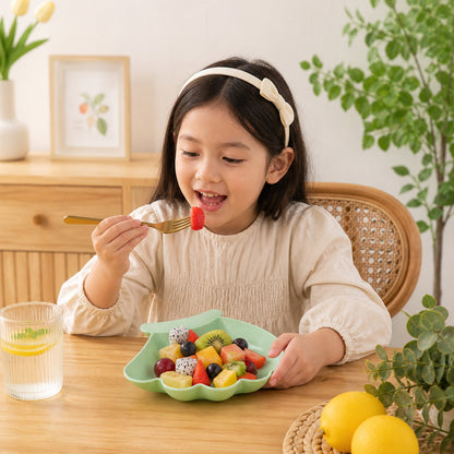 Colorful Wukusy kids serving tray with multiple compartments, designed for children’s snacks and drinks, vibrant mixed colors