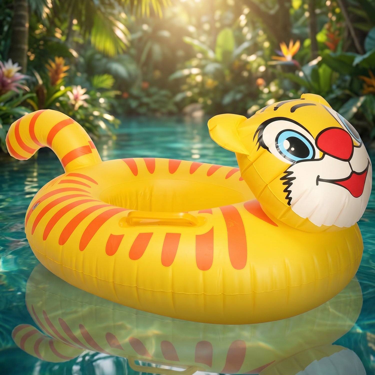 Wukusy inflatable kids swimming ring with cartoon animal design, bright colors, and playful swim tube for children.