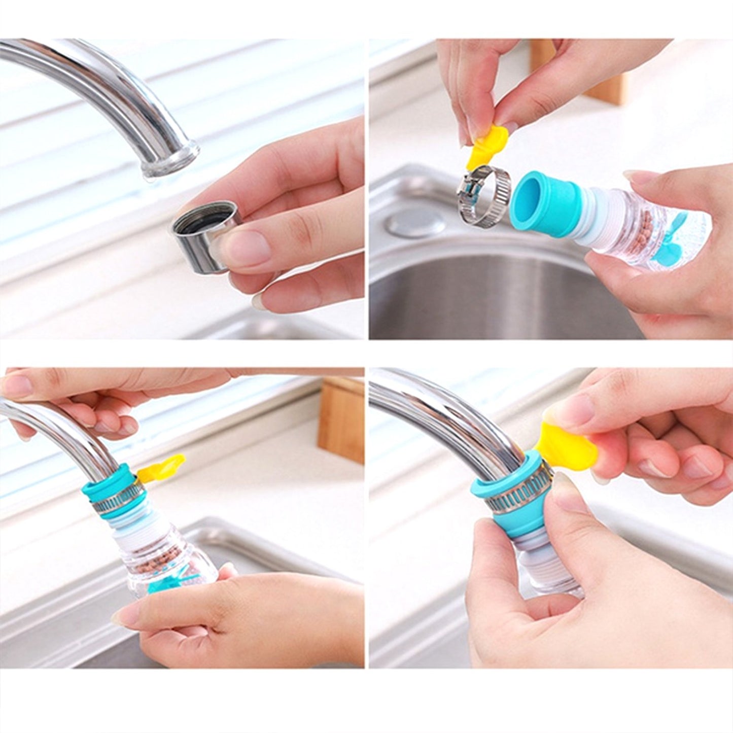 Wukusy 360-degree water-saving faucet expandable valve with splash regulator, kitchen tool for efficient water flow control.