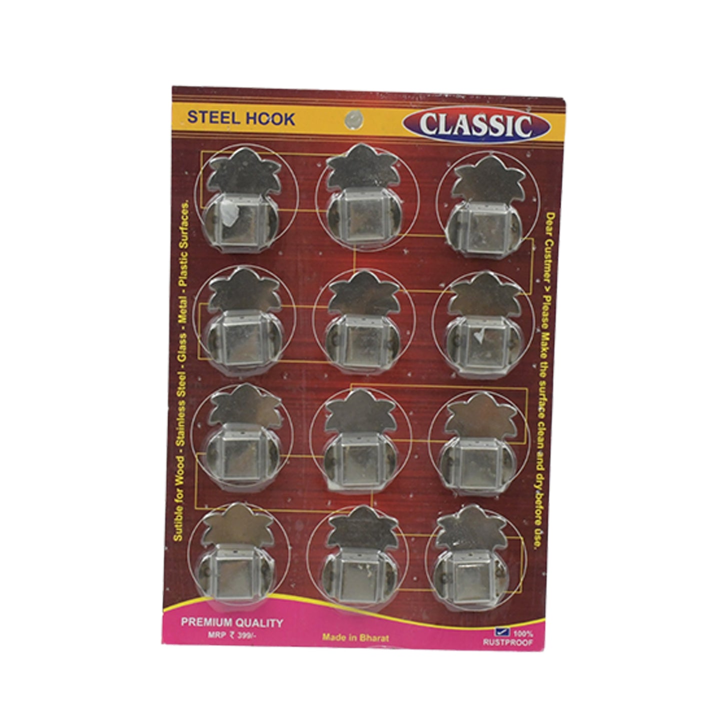 Wukusy stainless steel wall-mounted agarbatti stand with 3 hooks, designed for home incense stick holder, pack of 12 hooks