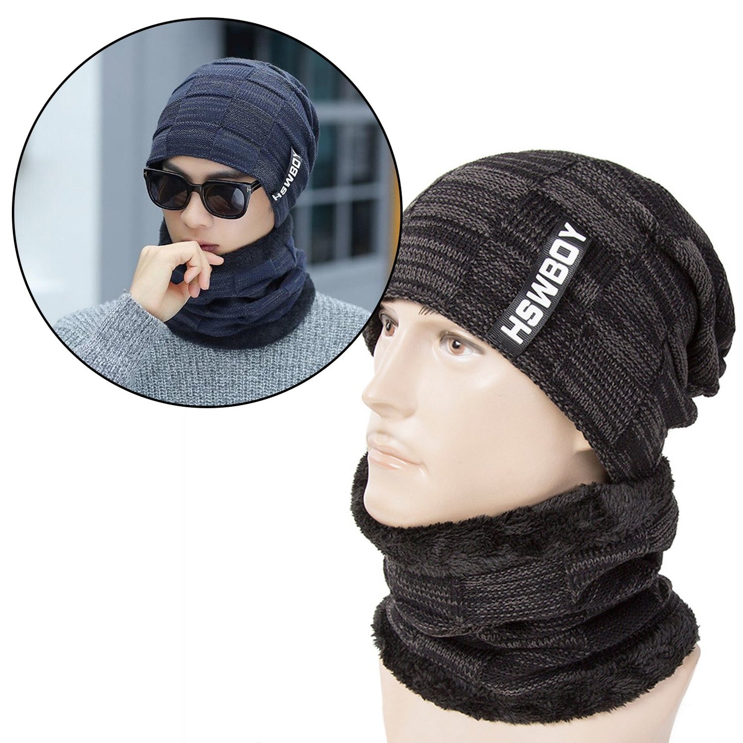 Wukusy 6066 ultra soft unisex woollen beanie cap and muffler scarf set, cozy winter fashion accessories with ribbed knit texture.