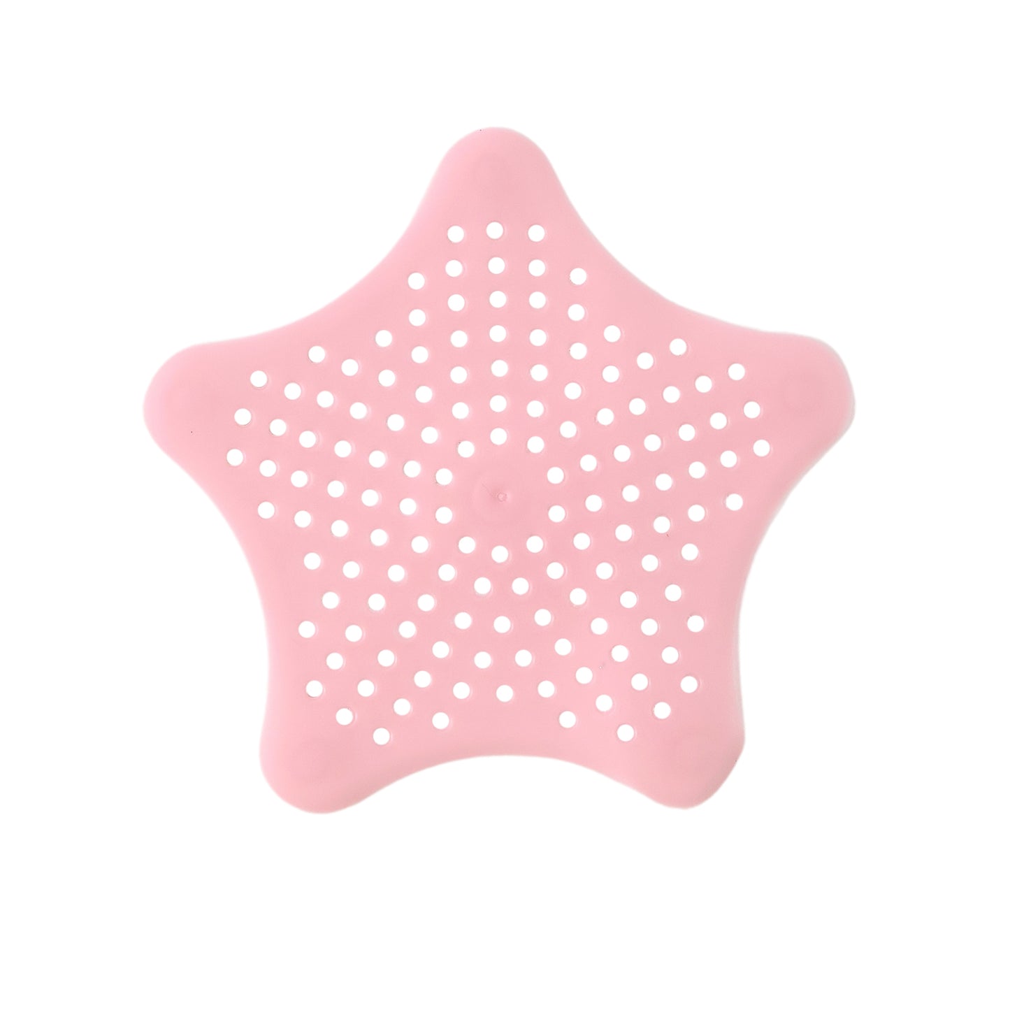 Baby pink silicone star-shaped sink filter by Wukusy, designed to catch hair and debris in bathroom basin drains.