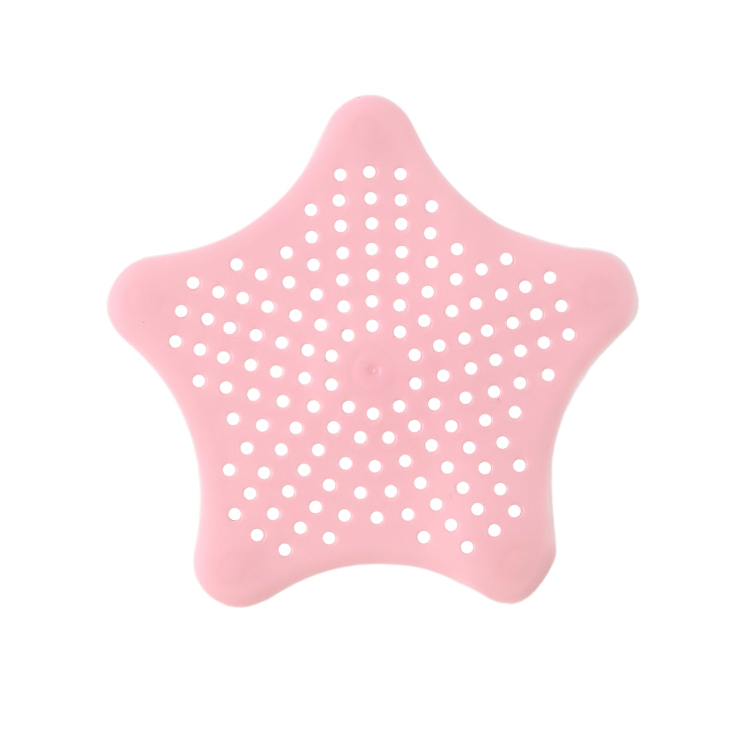 Baby pink silicone star-shaped sink filter by Wukusy, designed to catch hair and debris in bathroom basin drains.
