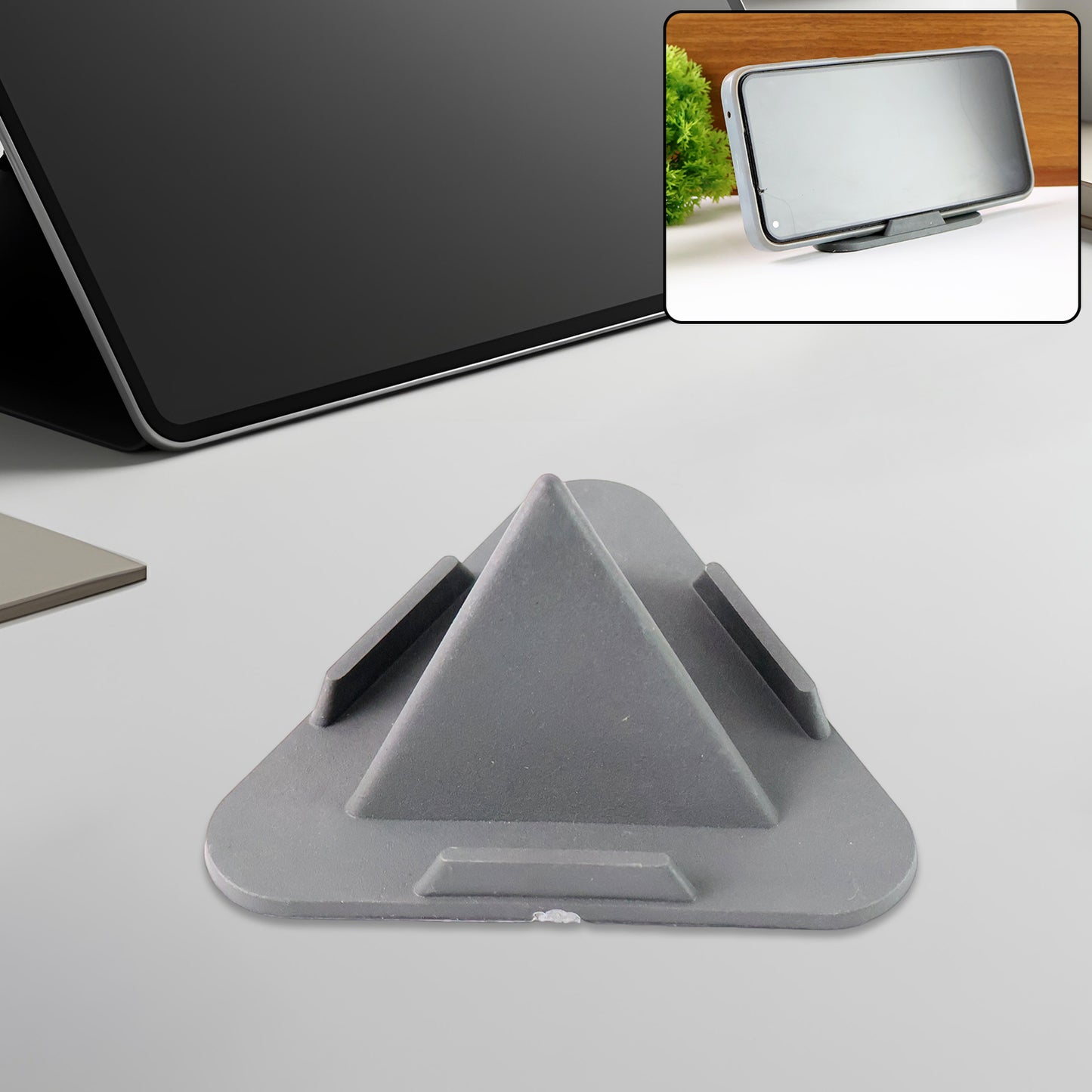 Wukusy Pyramid Grey mobile stand with three inclined angles, designed for adjustable phone positioning in mobile accessories.