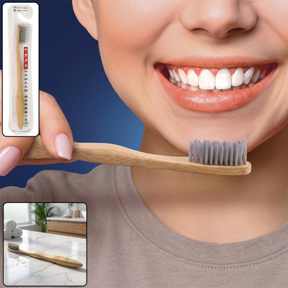 Wukusy eco-friendly bamboo toothbrush with soft bristles, wooden handle for adult oral care, natural and sustainable design