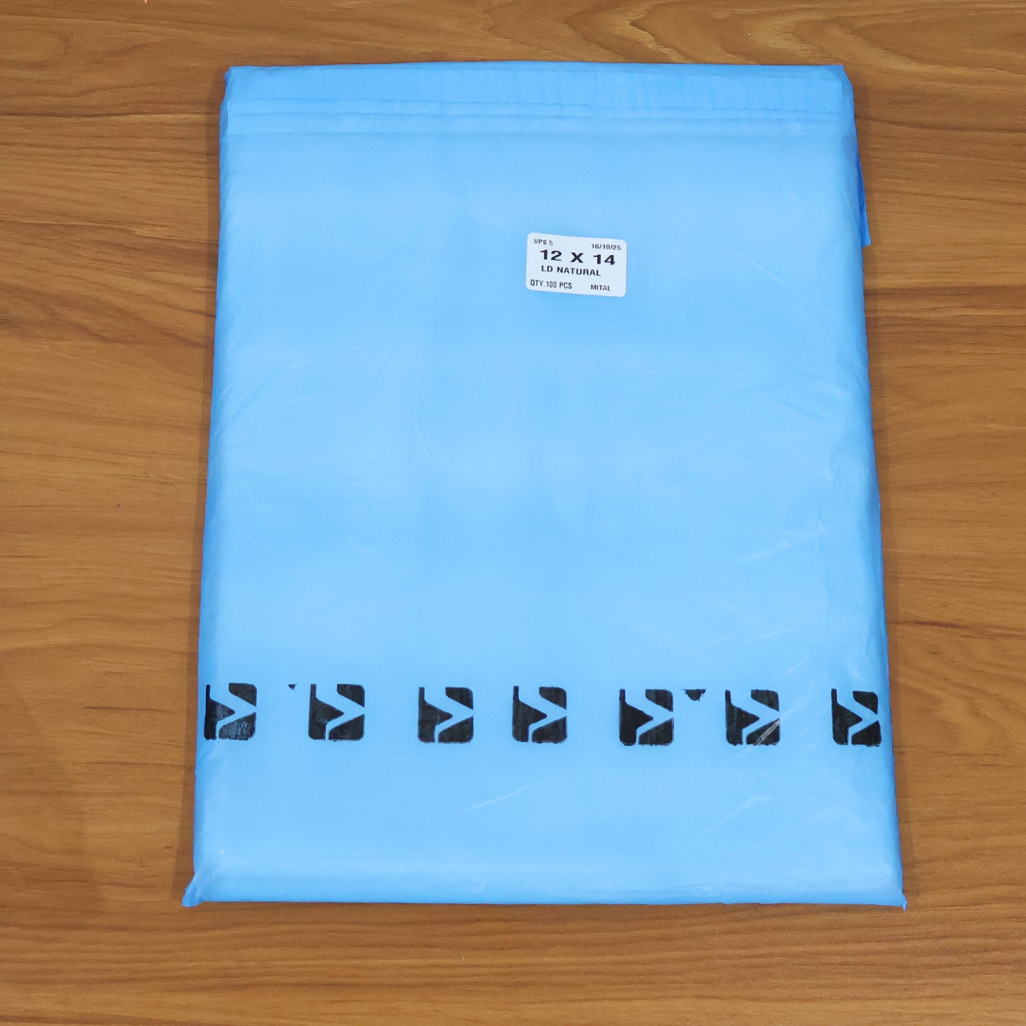 Pack of 100 Wukusy self-adhesive courier polybags, 12x14 inches, suitable for office shipping and packaging needs.