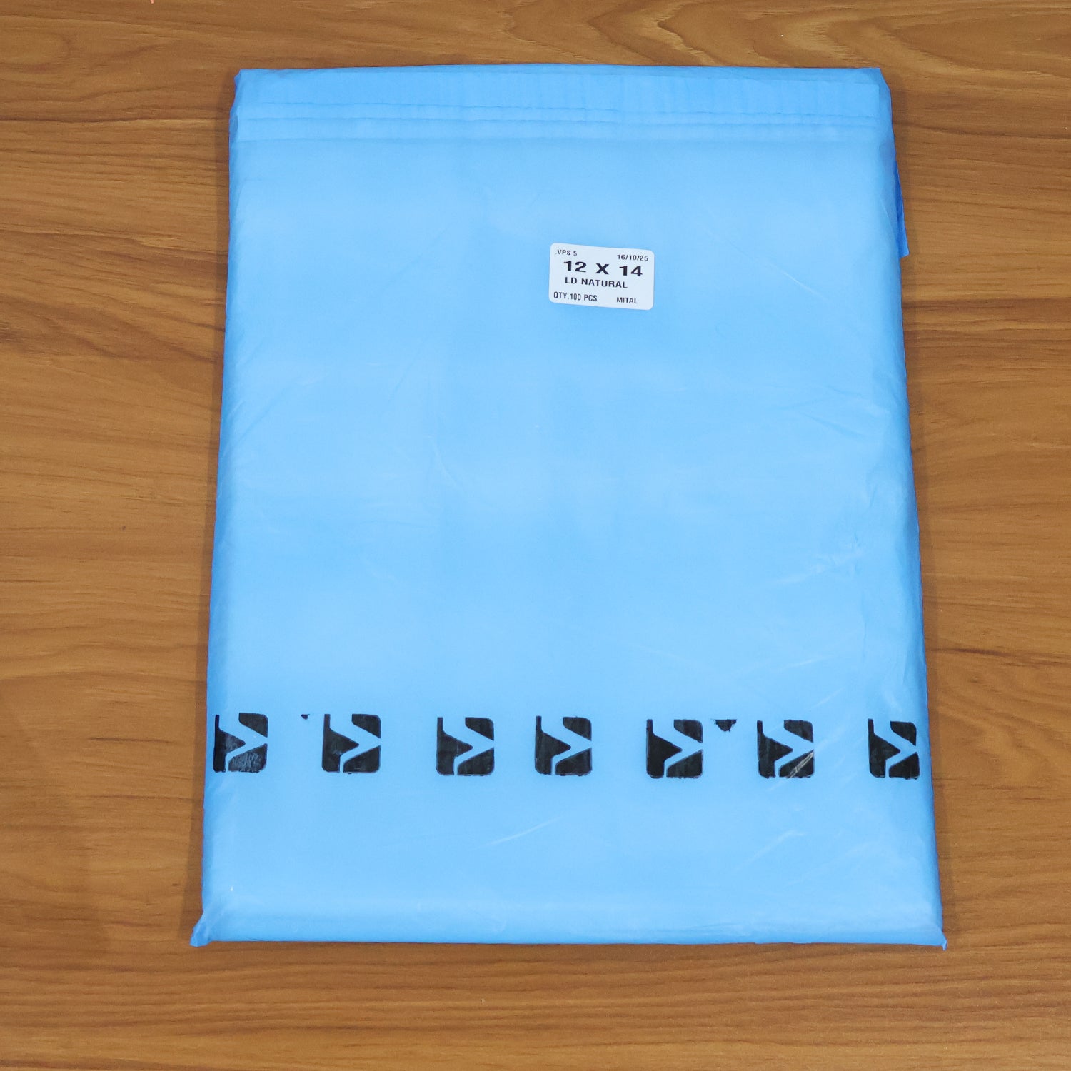 Pack of 100 Wukusy self-adhesive courier polybags, 12x14 inches, suitable for office shipping and packaging needs.