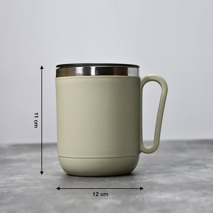 Wukusy 8137 Ganesh stainless steel coffee mug with heat-resistant lid, 400ml capacity, suitable for home and kitchen use.