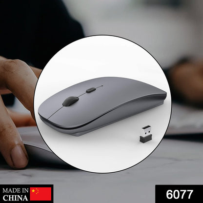 Wireless Wukusy office mouse designed for laptops, Mac, and iPad Pro, shown on a desk with connected devices.