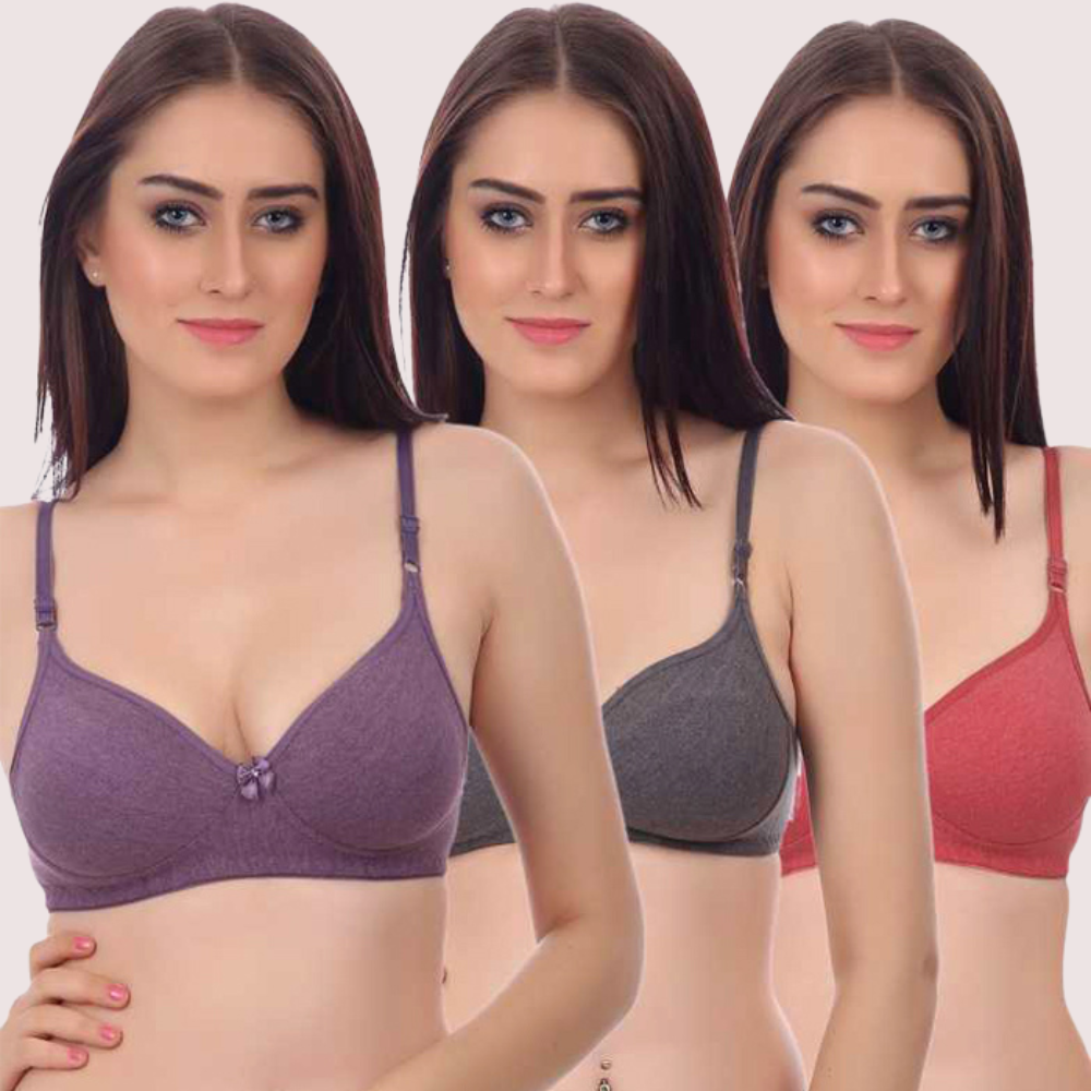 Snazzyway ComfortLift non-wired padded push-up bras in a 3-pack, featuring supportive design and smooth fabric.