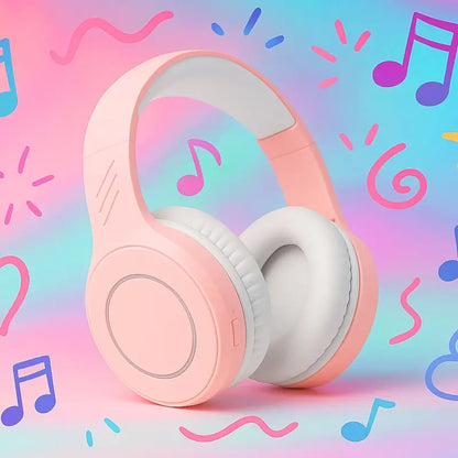 Ekom wireless over-ear Bluetooth headphones with soft cushioned ear muffs, foldable design, built-in mic, and compact size.