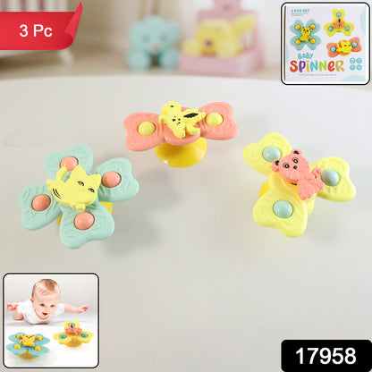 Wukusy Buzzy Baby Spinner Toy Set with three suction cup spinning toys for infants and toddlers, colorful and engaging playtime toys.