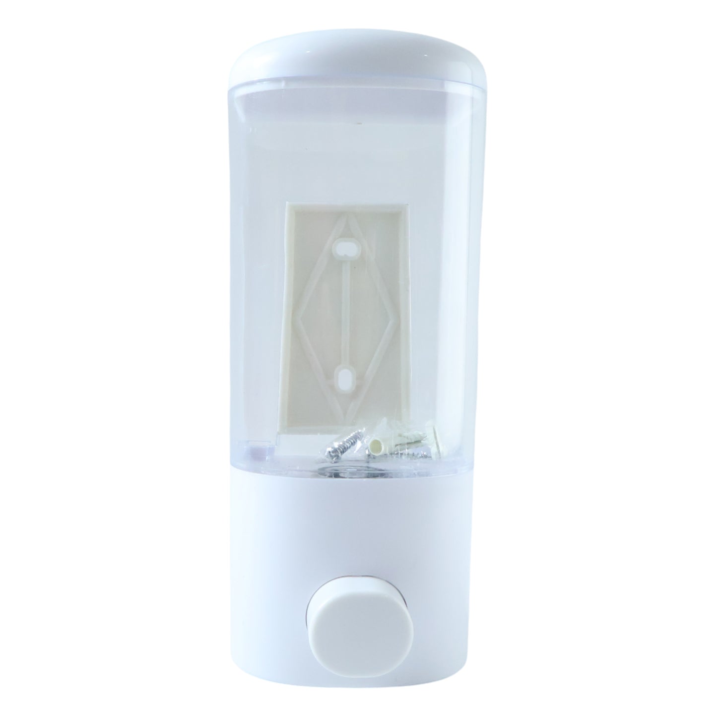 Wall mount liquid soap and hand wash dispenser by Wukusy, 500 ml capacity, shown mounted on a bathroom wall.