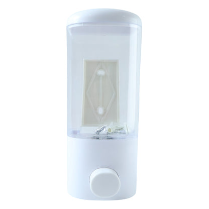 Wall mount liquid soap and hand wash dispenser by Wukusy, 500 ml capacity, shown mounted on a bathroom wall.