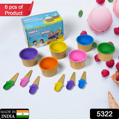 Wukusy 5322 ice-cream waffle spoon bowl set with six colorful bowls and spoons for serving ice cream in a couple’s set.