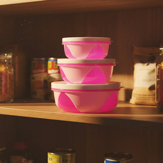 Set of three Wukusy plastic storage containers with clear lids, ideal for kitchen organization and food storage.