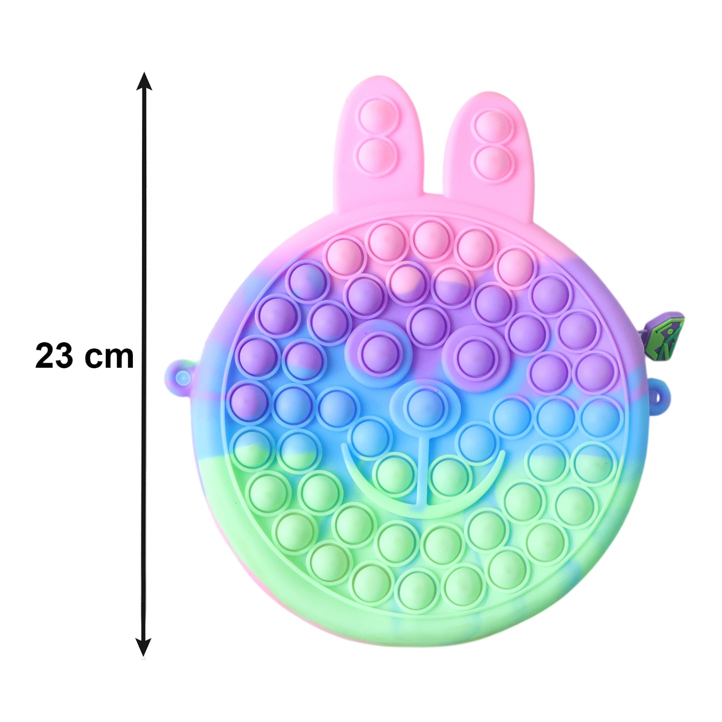 Cute caterpillar shape Pop It silicone pencil pouch by Wukusy, featuring colorful pop-it bubbles on a playful design.