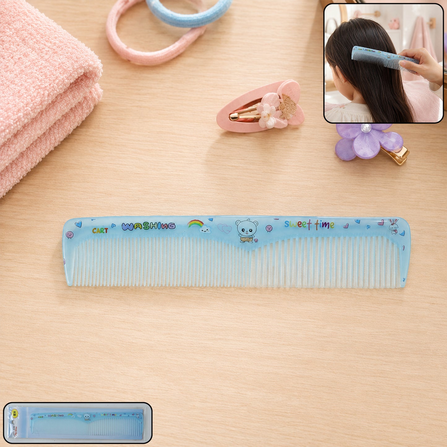 Wukusy anti-static detangling grooming comb for men and women, showing the black plastic comb with wide and fine teeth.