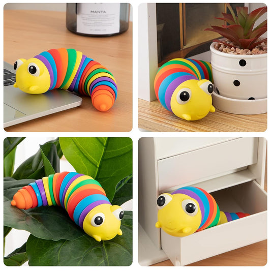 Wukusy 3D rainbow-colored plastic slug fidget toy for stress relief, sensory play, suitable for kids, adults, and autistic children.