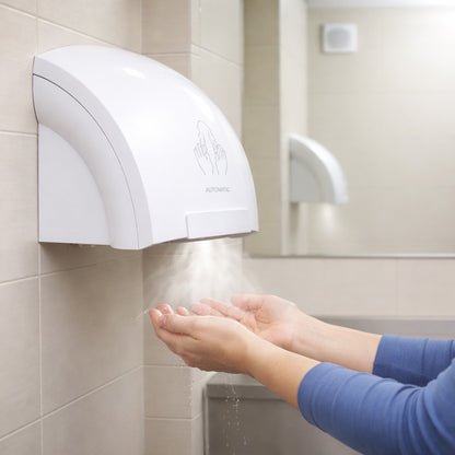Wukusy electric wall-mounted automatic sensor hand dryer with sleek design and infrared sensor for touchless hand drying.
