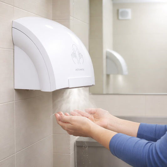 Wukusy electric wall-mounted automatic sensor hand dryer with sleek design and infrared sensor for touchless hand drying.