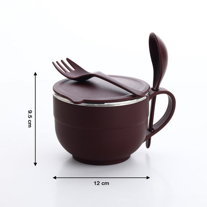 Wukusy 8130 Noodles soup bowl set with stainless steel spoon and fork handle, including holder and storage for home and kitchen use