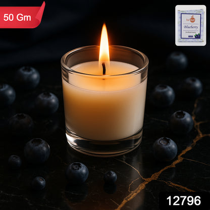 Blueberry soy-blend votive candle in glass holder, 50g, by Wukusy, ideal for home decor and ambient lighting.