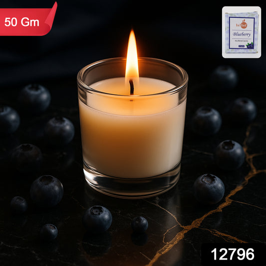 Blueberry soy-blend votive candle in glass holder, 50g, by Wukusy, ideal for home decor and ambient lighting.