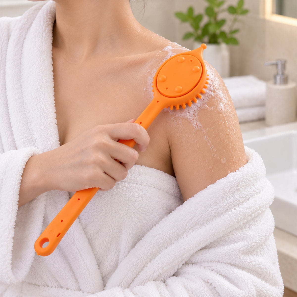 Long Handle Silicone Back Scrubber With Soap Dispenser (1 Pc 31 X 6 Cm)
