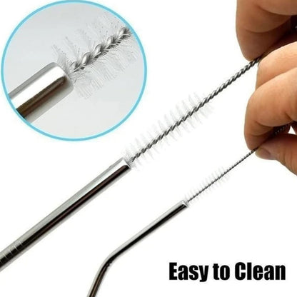 Wukusy 579 set of 4 stainless steel kitchen straws with 2 straight, 2 bent, and a cleaning brush for reusable drinking straws.