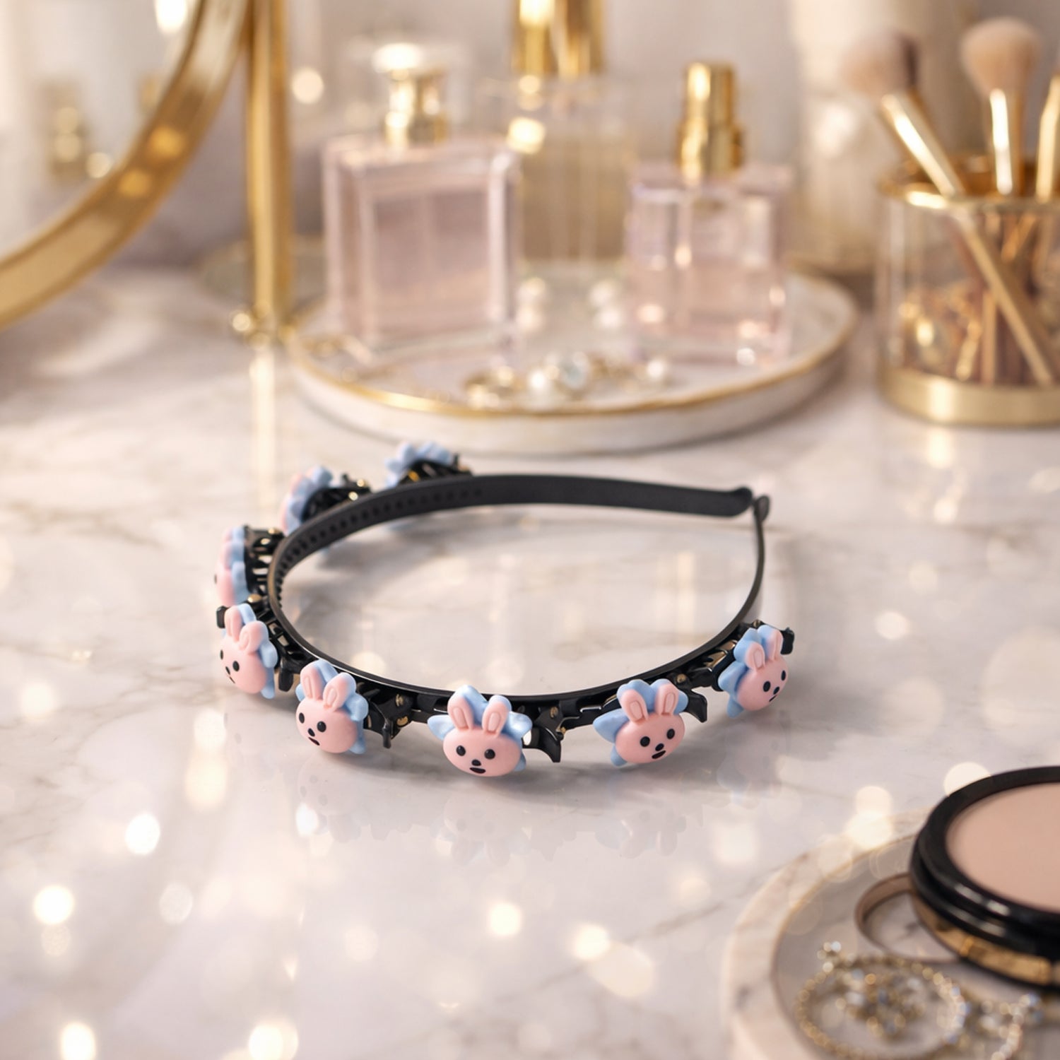 Cute cartoon bunny design kids hair band by Wukusy, featuring a playful bunny illustration, perfect for children's hairstyle accessories.