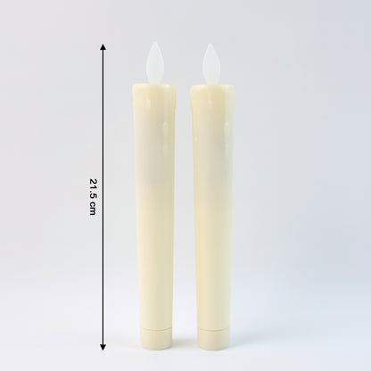 Set of 2 Wukusy flameless LED taper candles for home decor, with realistic flickering light and elegant design.