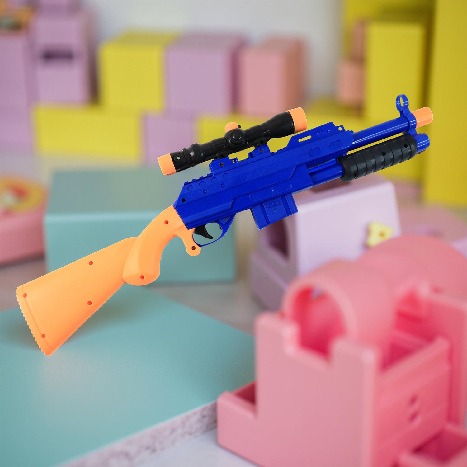 Wukusy Shot Air Gun Toy with scope and 8 soft foam bullets set, featuring a sleek design and adjustable scope for fun target practice.