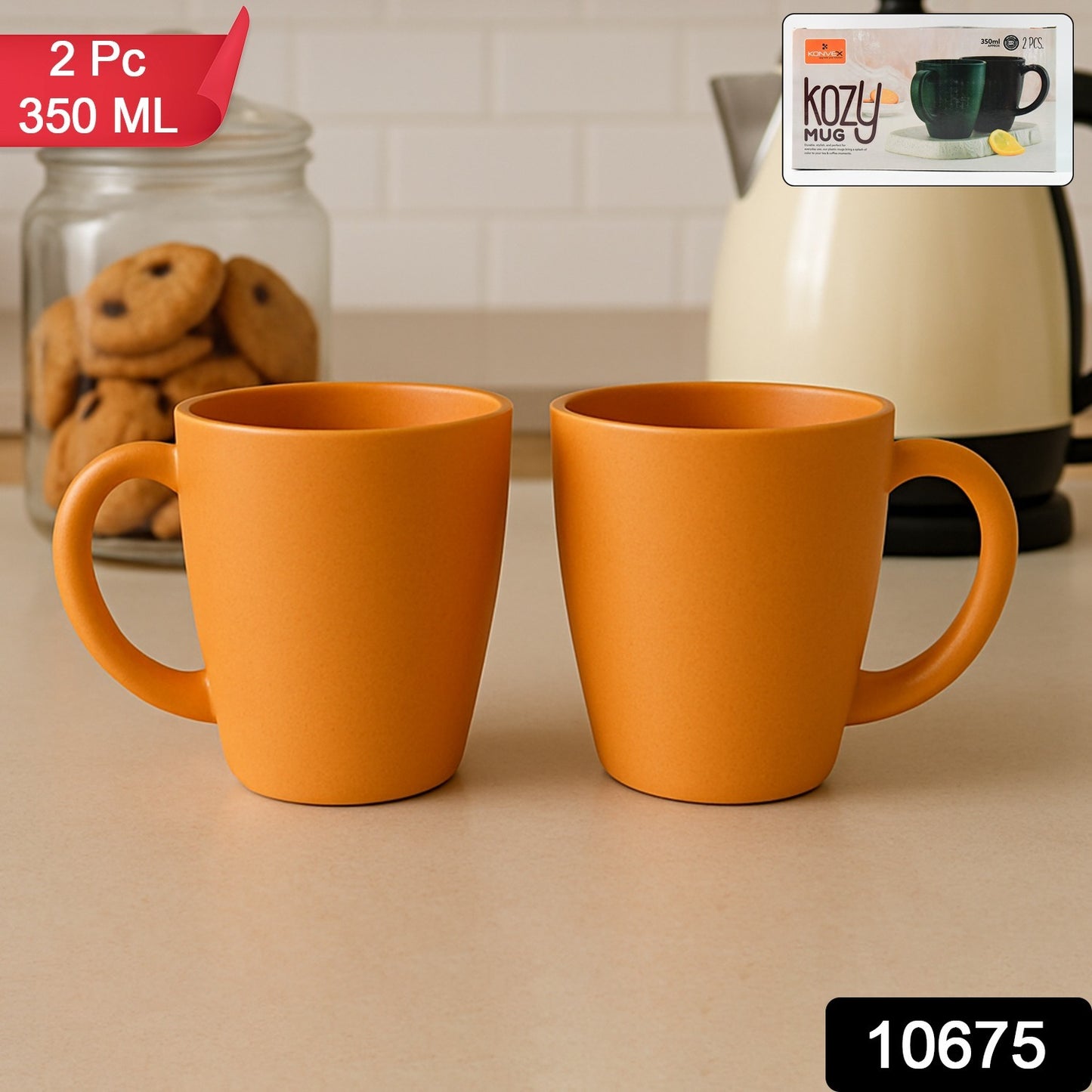 Two Wukusy Konvex Premium Coffee and Tea Mugs, 350ml, ceramic cups for hot beverages, with a sleek design.
