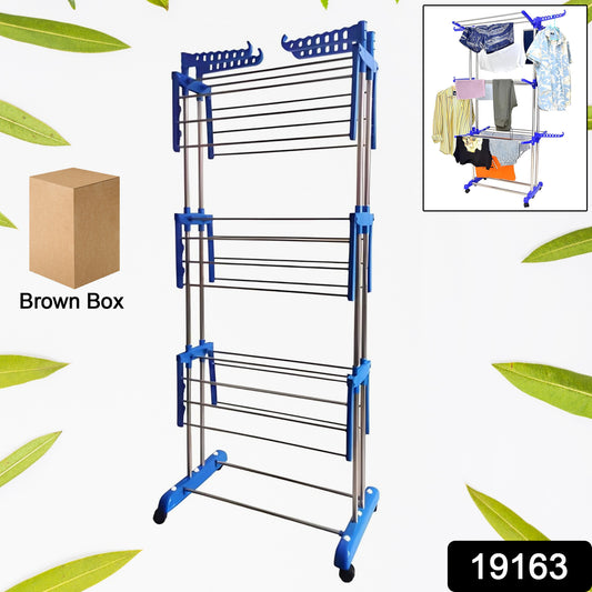 Foldable stainless steel clothes drying stand rack by Wukusy with multiple horizontal bars for hanging laundry.