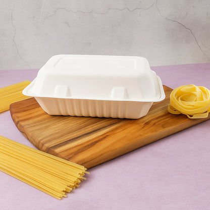Wukusy Fresheeclamshell compostable food box, 9x6x3 inch, 10-pack, eco-friendly bagasse takeaway containers for home and kitchen use