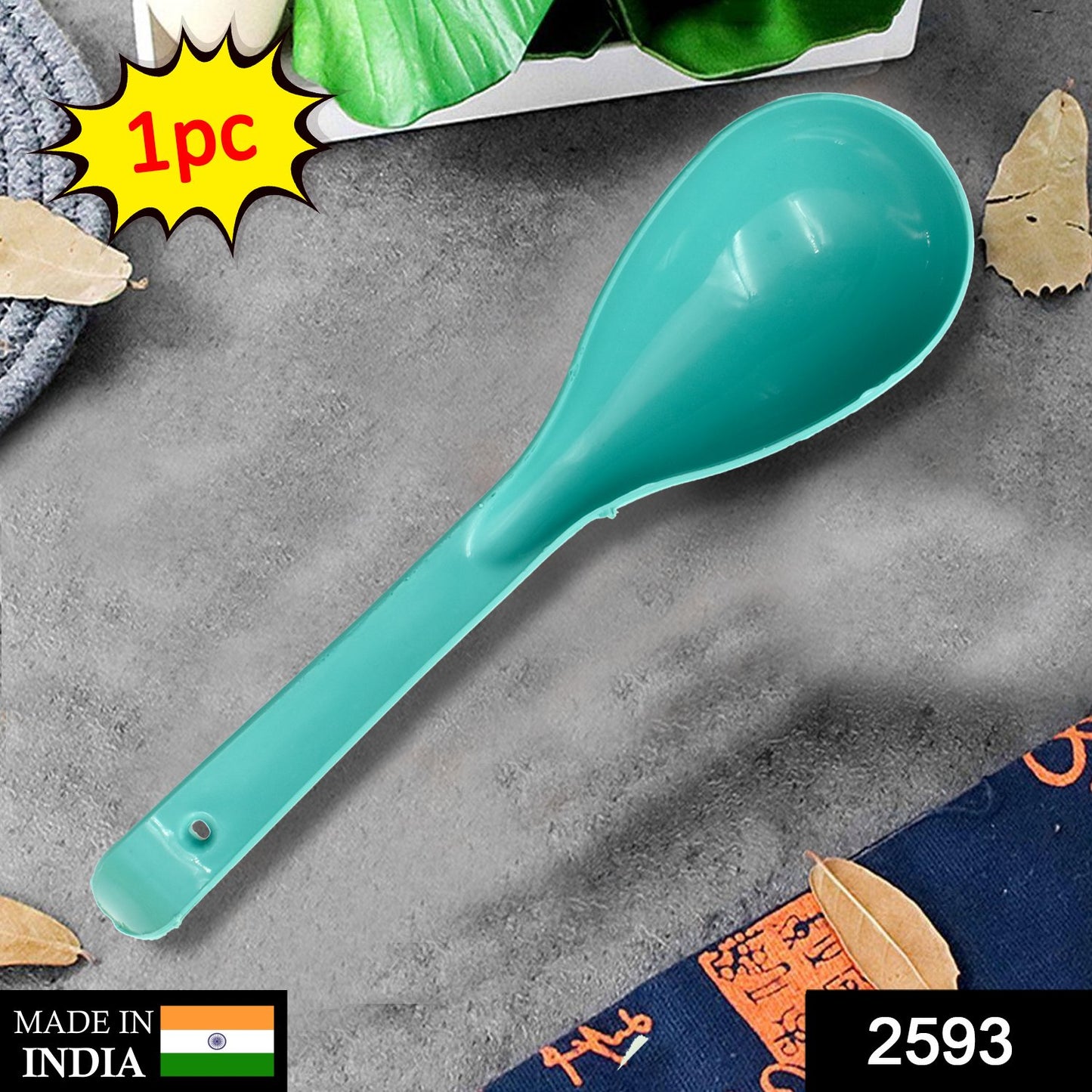 Wukusy 2593 plastic serving spoon, a durable kitchen tool with a wide bowl for serving food, shown in close-up against a neutral background.