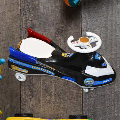 Wukusy Twisted Police Ride-on Toy Car for Kids with musical features, lights, and steering wheel in vibrant police car design