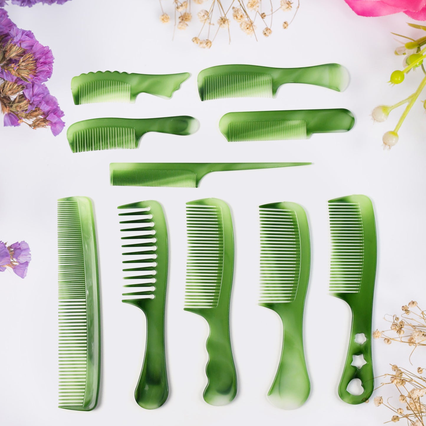 Wukusy 10-piece multipurpose hair comb set includes various styles for detangling, styling, and grooming hair.