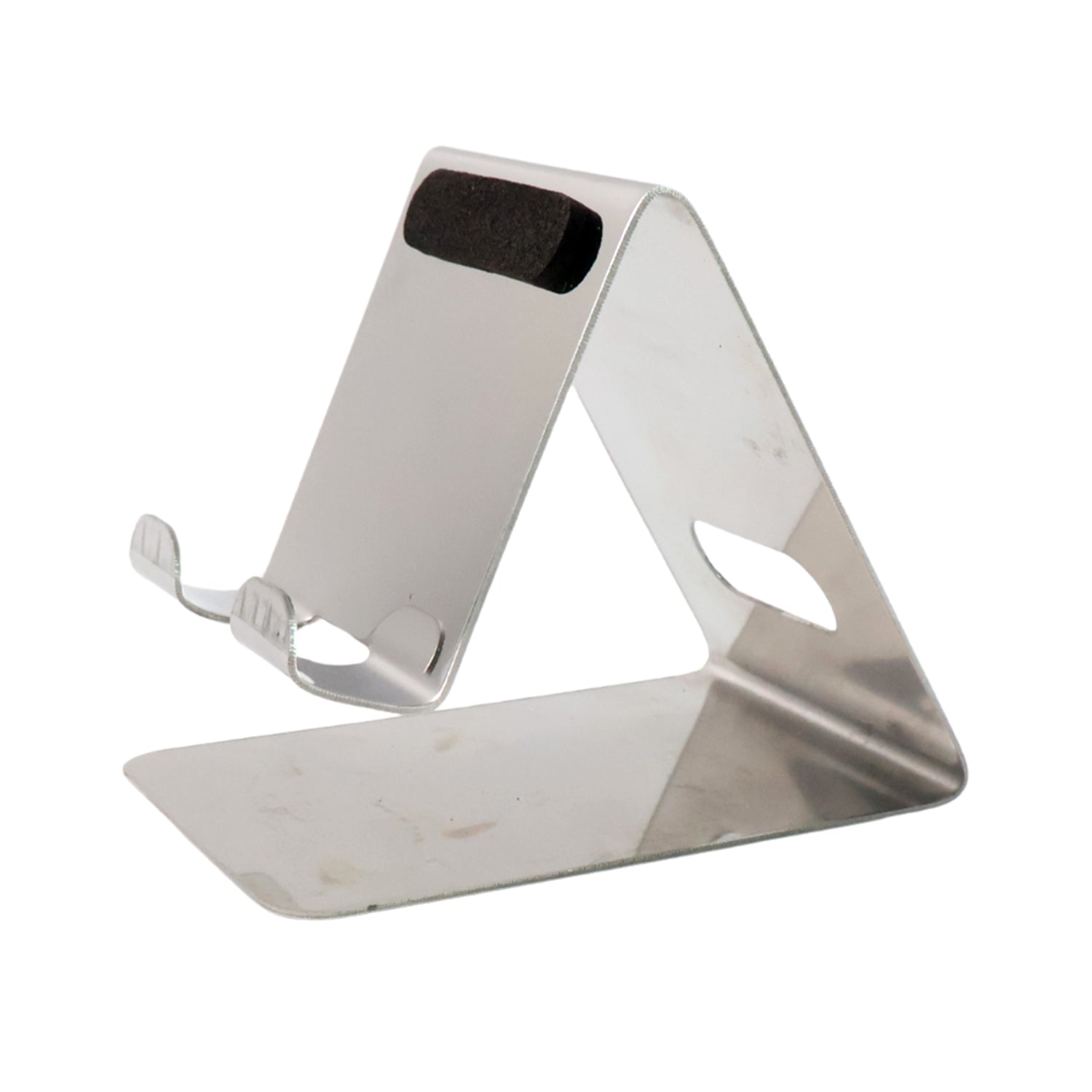 Wukusy stainless steel universal mobile and tablet stand holder showing adjustable grip for smartphones and tablets.
