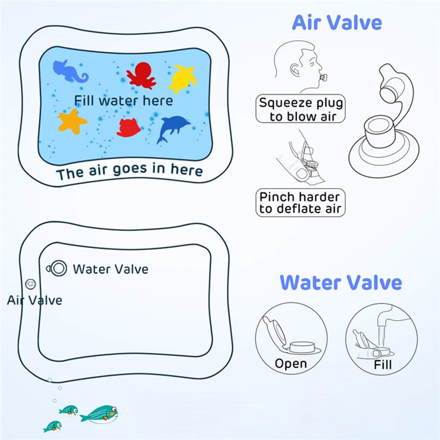 Inflatable Wukusy Baby Water Mat with colorful designs, suitable for infants aged 3 to 15 months, as a fun activity and play center.