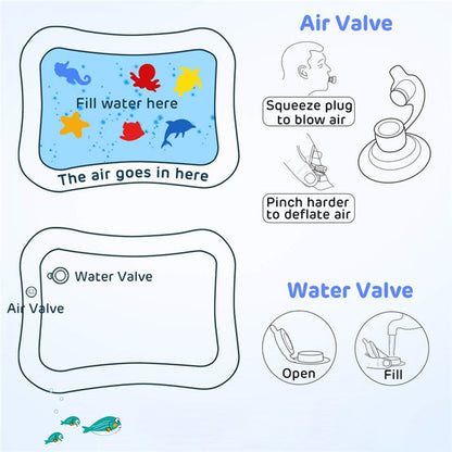Inflatable Wukusy Baby Water Mat with colorful designs, suitable for infants aged 3 to 15 months, as a fun activity and play center.