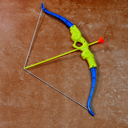Wukusy plastic archery bow and arrow toy set with three arrows, a target board, and a single toy knife on a plain background.