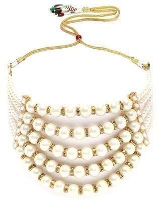 Karatcart Pearl Multilayer Beaded Kundan Choker Necklace Set for Women, featuring intricate beaded and pearl detailing, stylish jewelry.
