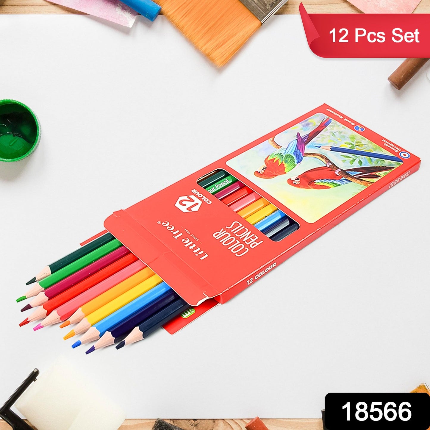Set of 12 Wukusy art drawing wooden colored pencils for office and artistic use, neatly arranged in a display.